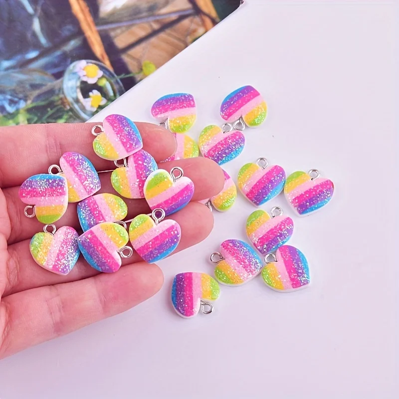 Crafting Resin - 10Pcs Colorful Heart Resin Charms Cute