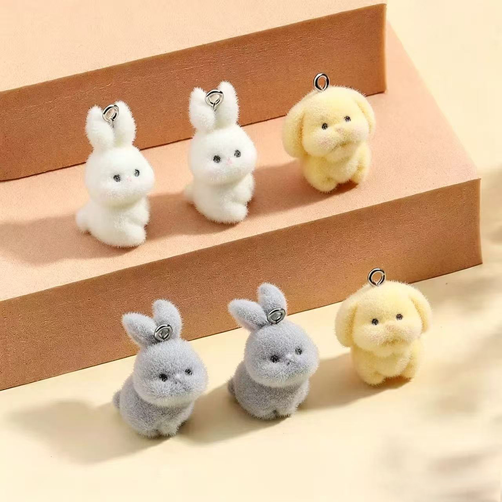 Resin Craft Projects - 10pcs Flocking Little Rabbit Resin Charms