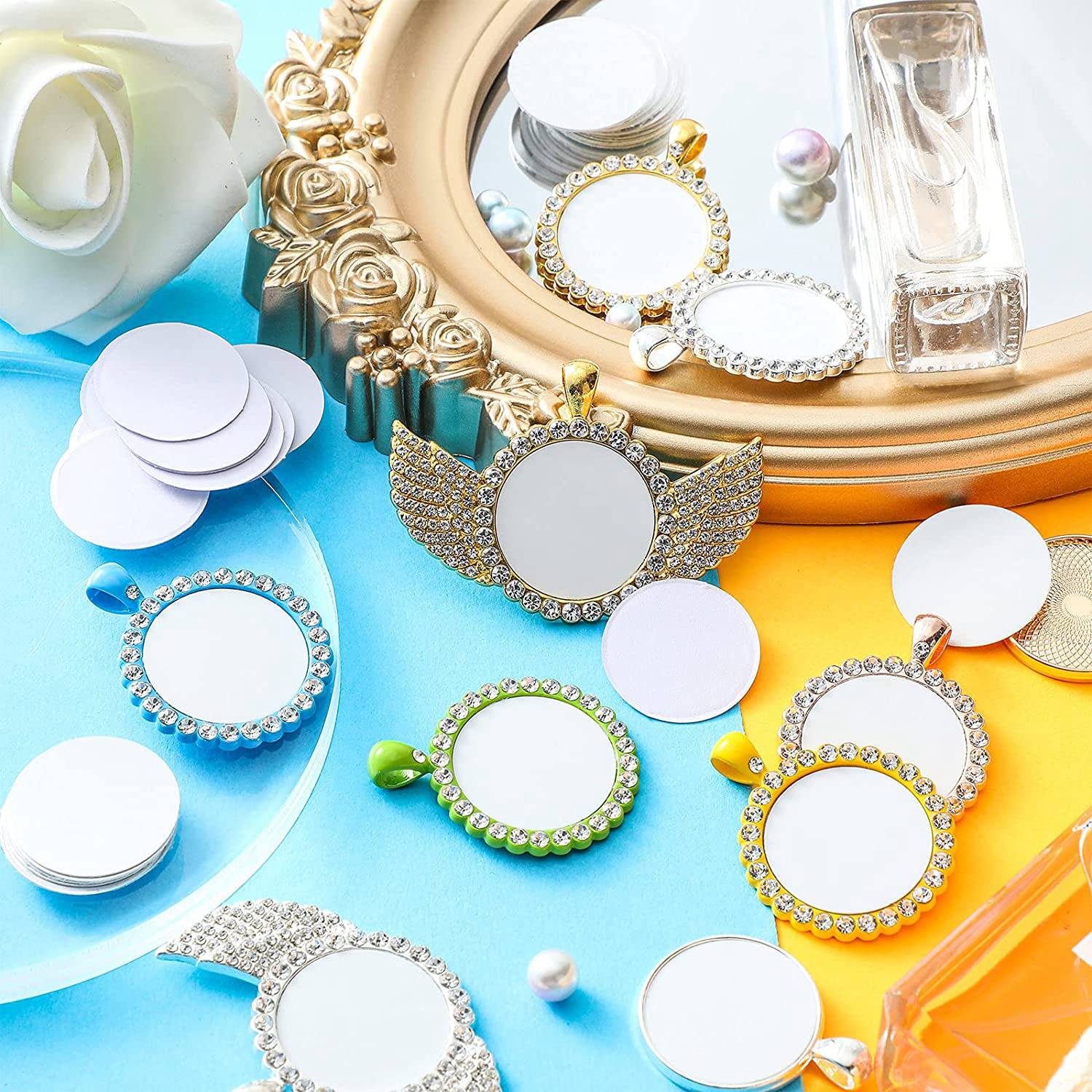 AT35-Sublimation Blank Aluminu - Bezels Set Pendant ulasan dan harga
