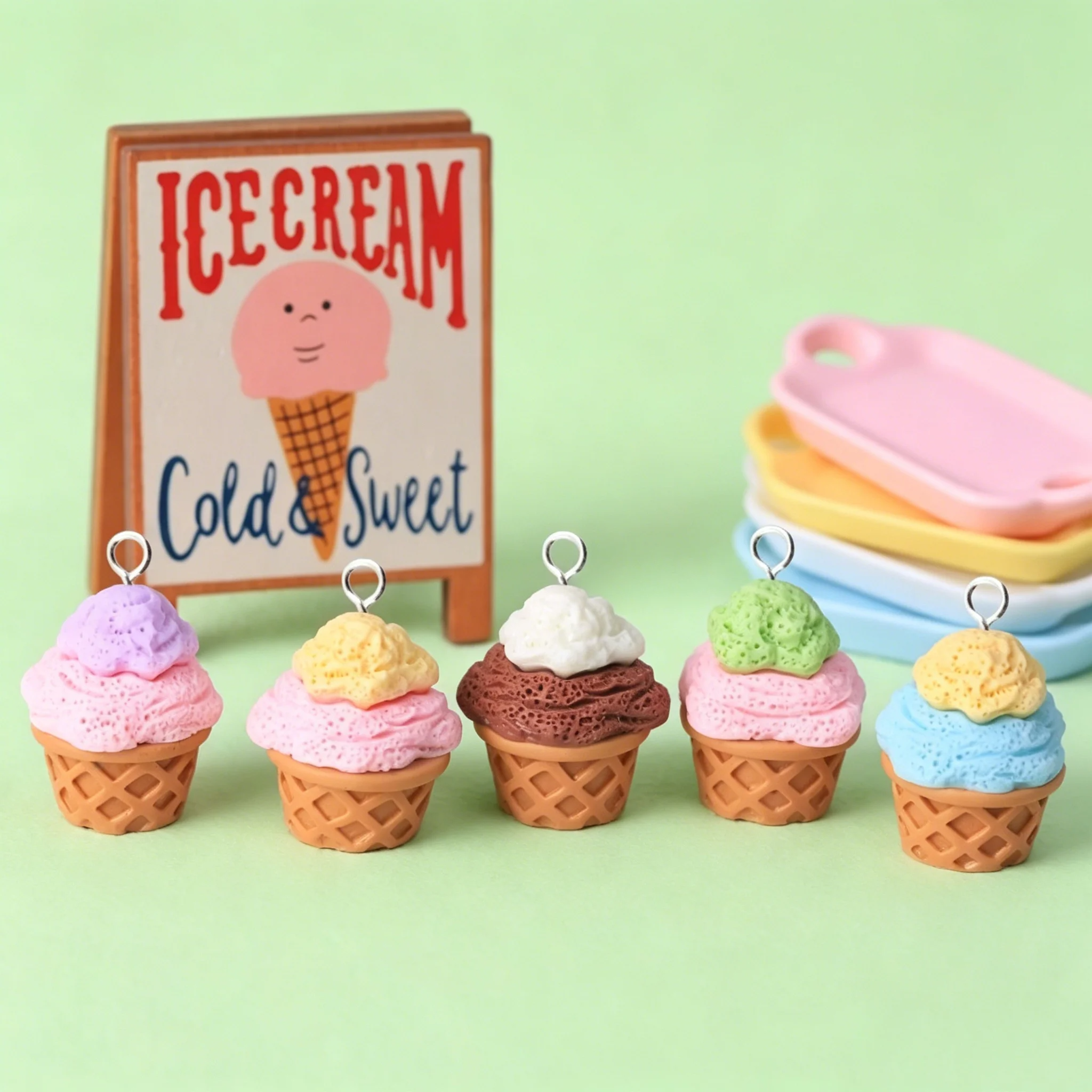 10Pcs Cute 3D Ice Cream Cone R - Resin Craft Supplies ulasan dan harga