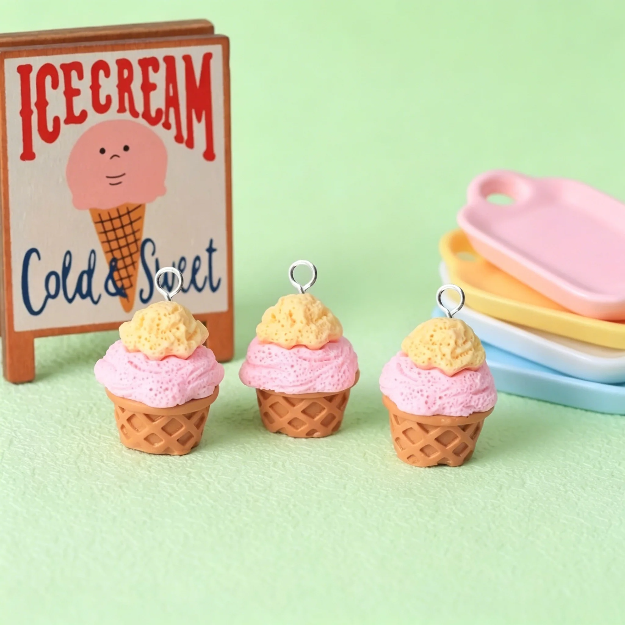 10Pcs Cute 3D Ice Cream Cone R - Resin Craft Supplies ulasan dan harga
