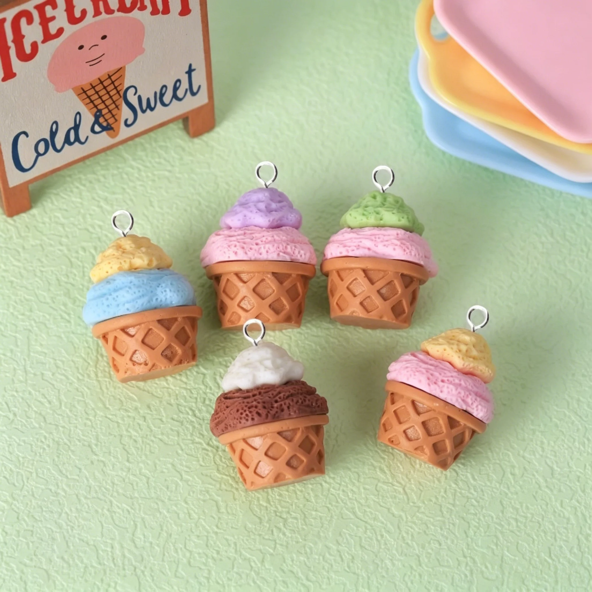 10Pcs Cute 3D Ice Cream Cone R - Resin Craft Supplies ulasan dan harga