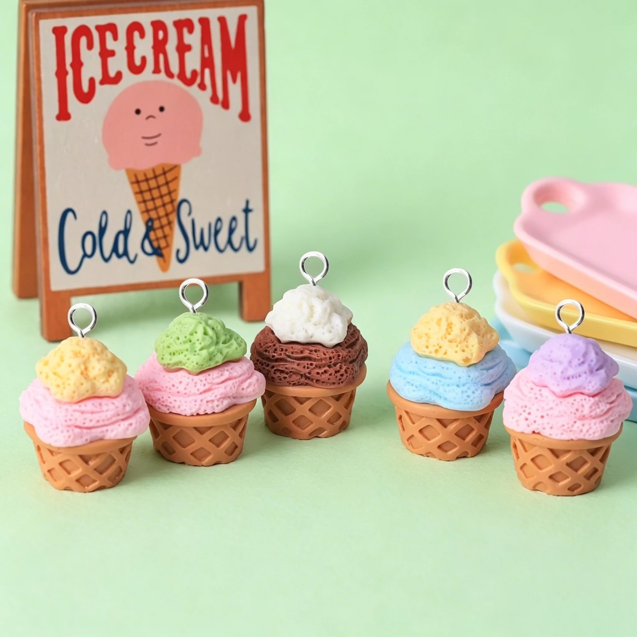 10Pcs Cute 3D Ice Cream Cone R - Resin Craft Supplies ulasan dan harga