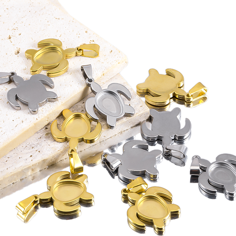 1pc 5pcs Stainless Steel Gold  - Bezels Set Pendant ulasan dan harga